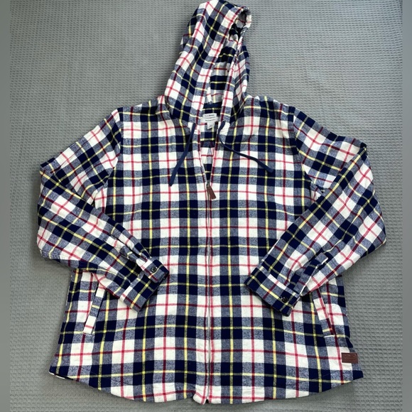 L.L. Bean Jackets & Blazers - LL Bean Scotch Plaid Flannel Full Zip Hoodie Shacket XL Womens Relaxed Fit